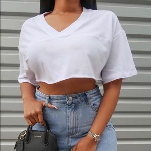 ASOS Petite Super Crop Cutoff White Tee